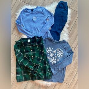 Girls Blue Snowflake & Plaid Top Lot Size 8